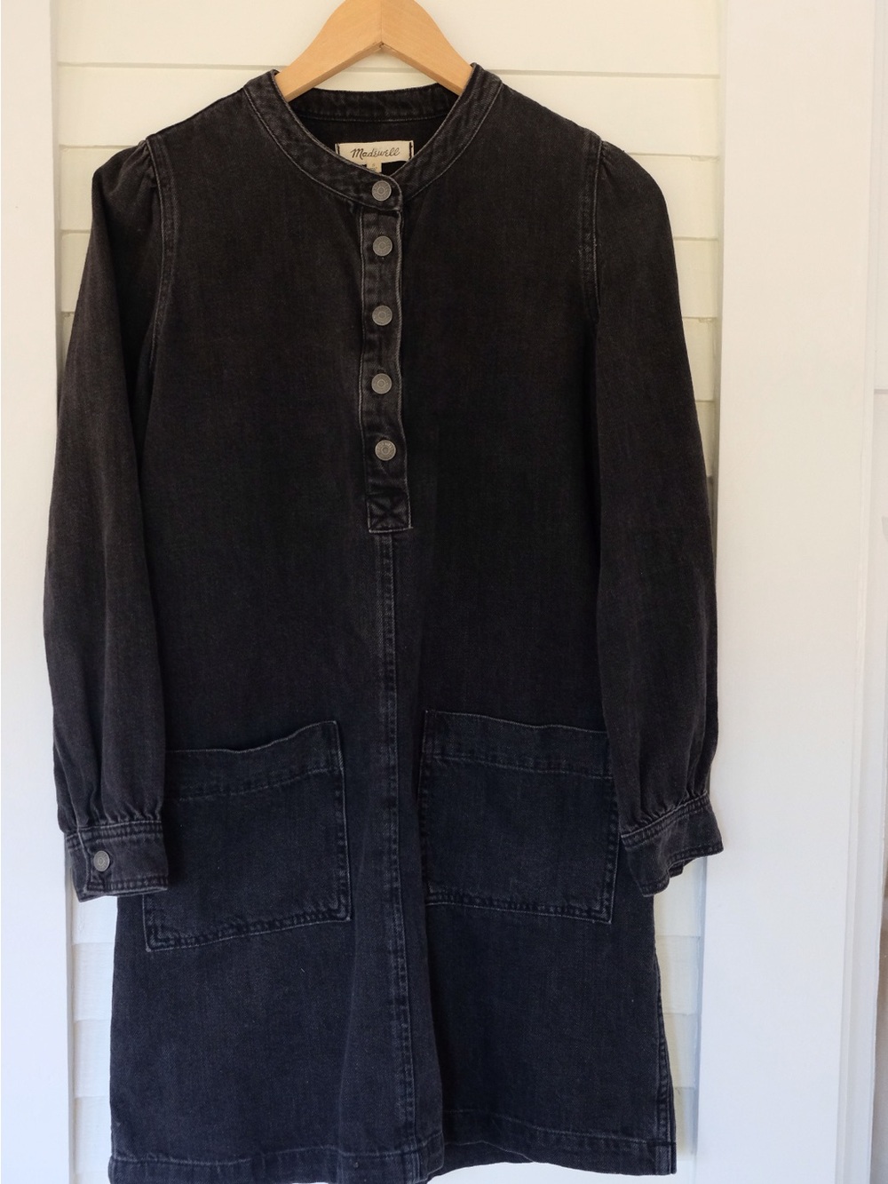Madewell Black Denim Puff Sleeve Mini Shift Dress Size Small